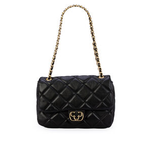 BOLSA PRETA DE COURO MATELASS&Ecirc; AL&Ccedil;A CORRENTE