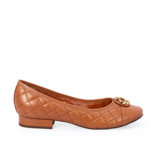 SCARPIN SALTO BAIXO DE COURO CARAMELO MATELASS&Ecirc;