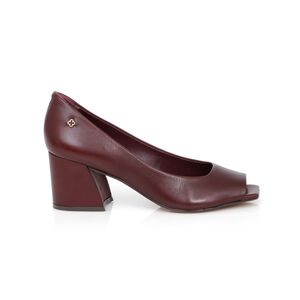 SAPATO PEEP TOE BORDÔ DE COURO BICO QUADRADO