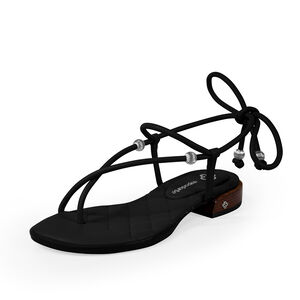 SANDÁLIA SALTO BAIXO PRETA AMARRAÇÃO MATELASSÊ