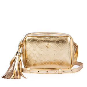 BOLSA PEQUENA TIRACOLO DOURADA DE COURO MONOGRAMA