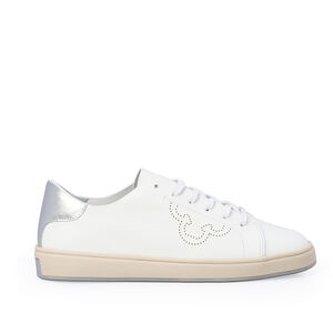 T&Ecirc;NIS CASUAL BRANCO E PRATA DE COURO AMARRA&Ccedil;&Atilde;O FEMININO