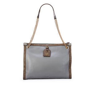 BOLSA MÉDIA CINZA CARBONO DE COURO MONOGRAMA HOBO