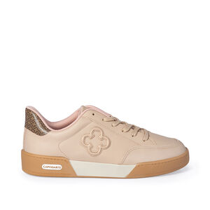 TÊNIS FEMININO NUDE SEDA COURO MONOGRAMA AMARRAÇÃO