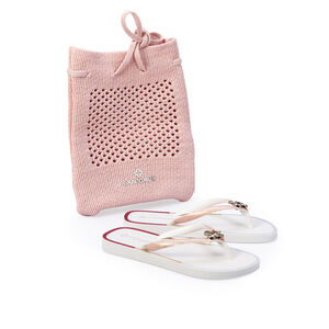 KIT CHINELO DE DEDO ROSA PE&Ocirc;NIA GLITTER INFANTIL + BOLSA KNIT