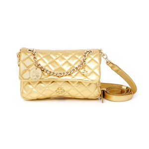 BOLSA PEQUENA TIRACOLO COURO DOURADA MATELASSÊ