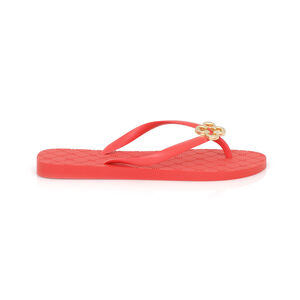 CHINELO DE DEDO MONOGRAMA VERMELHO HIBISCO LOGO DOURADO