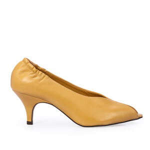 PEEP TOE BEGE SAVANA DE COURO SALTO M&Eacute;DIO