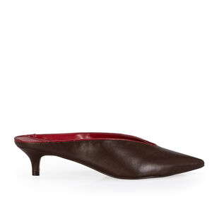 MULE SALTO BAIXO MARROM DE COURO BICOLOR