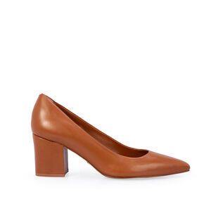 SCARPIN SALTO BLOCO CARAMELO DE COURO
