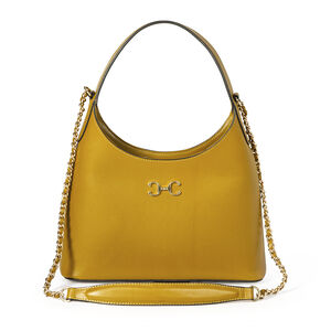 BOLSA TOTE TIRACOLO CITRINO DE COURO ALÇA CORRENTE