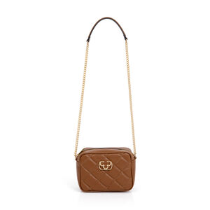 BOLSA SHOULDER BAG MARROM DE COURO ALÇA CORRENTE
