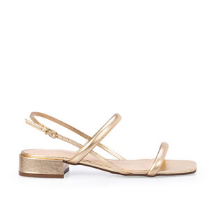 SANDÁLIA DOURADA METALIZADA  DE COURO BICO QUADRADO