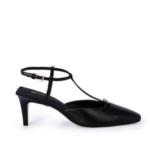SCARPIN SLINGBACK PRETO DE COURO BICO QUADRADO
