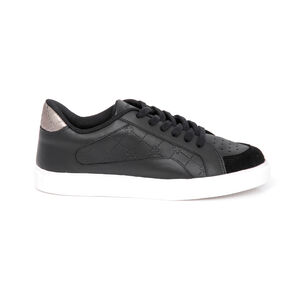 TÊNIS FEMININO DE COURO MONOGRAMA PRETO