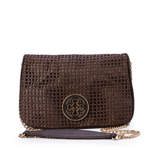 BOLSA TIRACOLO MARROM DE COURO TRAMADA