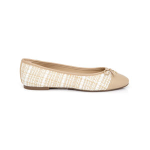 SAPATILHA BICO REDONDO NUDE SEDA COM LAÇO TWEED