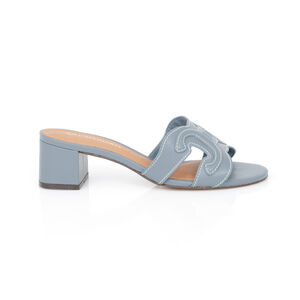 MULE SALTO BAIXO DE COURO AZUL INDIGO