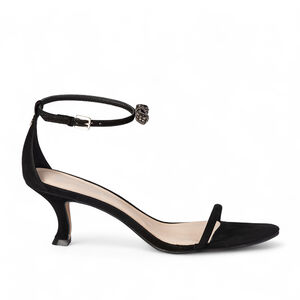 SANDÁLIA SALTO MÉDIO PRETA DE COURO NOBUCK