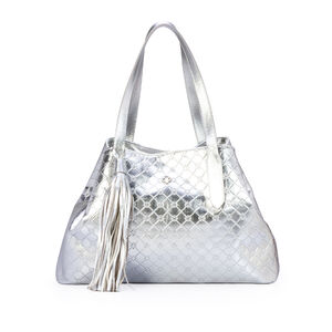 BOLSA GRANDE PRATEADA DE COURO MONOGRAMA SHOPPER