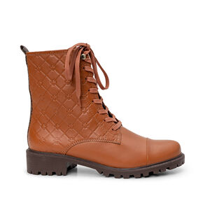 BOTA COTURNO CARAMELO DE COURO MONOGRAMA