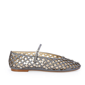 SAPATILHA CINZA COURO VAZADO TIRA FIVELA