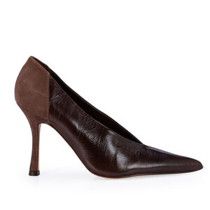SCARPIN MARROM SALTO ALTO DE COURO