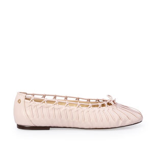 SAPATILHA ROSA PE&Ocirc;NIA DE COURO COM TRAMA