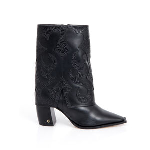 BOTA WESTERN PRETA DE COURO FLORATTA