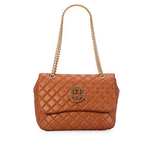 BOLSA OL&Iacute;VIA SHOULDER BAG CARAMELO DE COURO MATELASS&Ecirc;