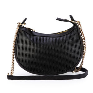 BOLSA PEQUENA PRETA DE COURO VAZADO MATELASS&Ecirc;