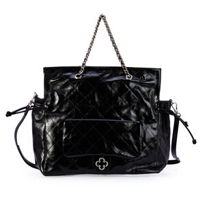 BOLSA GRANDE PRETA DE COURO MATELASS&Ecirc; HOBO