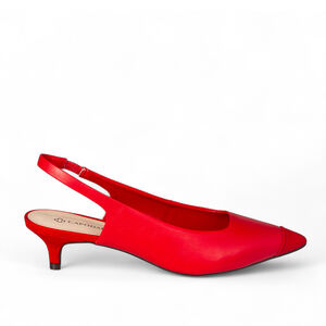 SCARPIN SLINGBACK DE COURO NOBUCK VERMELHO RUBI