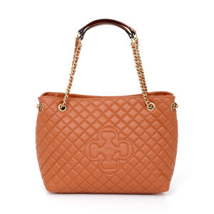 BOLSA MÉDIA CARAMELO CAMEL DE COURO MATELASSÊ CARINA