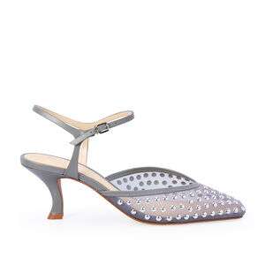 SCARPIN SALTO M&Eacute;DIO CINZA CARBONO TACHAS