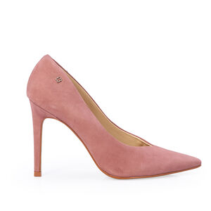 SCARPIN SALTO BAIXO ROSA MALVA DE COURO NOBUCK MATELASSÊ