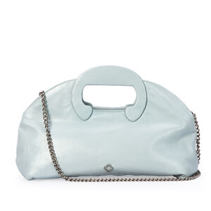 BOLSA CLUTCH AZUL TURMALINA DE COURO COM AL&Ccedil;A CORRENTE