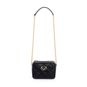 BOLSA SHOULDER BAG PRETA DE COURO ALÇA CORRENTE DOURADA