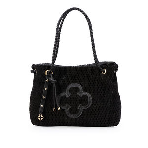 BOLSA GRANDE PRETA DE COURO VAZADA SHOPPER