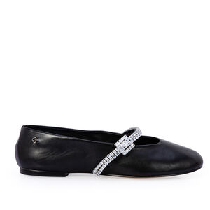 SAPATILHA PRETA COURO TIRA CRISTAL