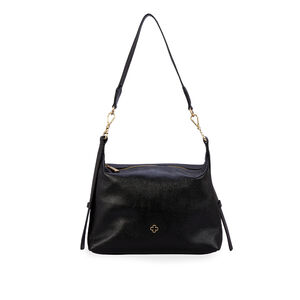 BOLSA M&Eacute;DIA PRETA DE COURO HOBO