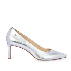 SCARPIN SALTO ALTO DE COURO PRATA METALIZADO