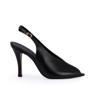 PEEP TOE SLINGBACK PRETA DE COURO
