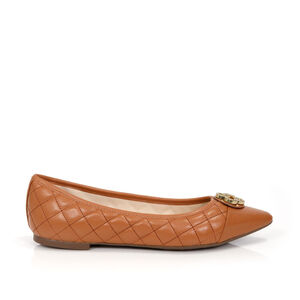 SAPATILHA CATHERINE BICO FINO DE COURO CARAMELO CAMEL MATELASS&Ecirc;