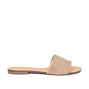 CHINELO RASTEIRO DOURADO COM LOGO CRISTAL