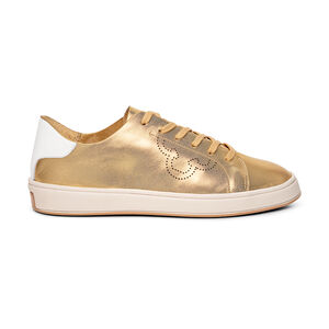 TÊNIS FEMININO DOURADO DE COURO AMARRAÇÃO