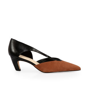 SCARPIN SALTO M&Eacute;DIO COURO MOGNO