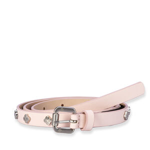 CINTO FEMININO REBITES COURO ROSA FIVELA PRATEADA