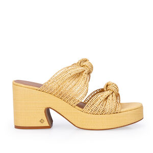 MULE SALTO MEIA PATA BEGE NATURAL TRAMADA