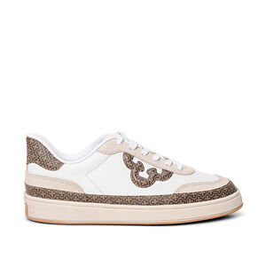 TÊNIS FEMININO BRANCO MONOGRAMA DE COURO AMARRAÇÃO